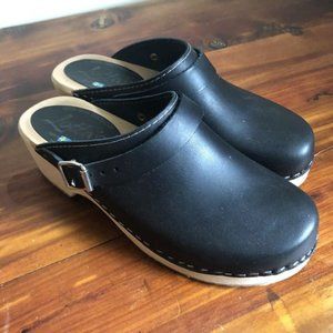 Lotta from Stockholm wooden black leather clogs sz 40 (8.5-9)